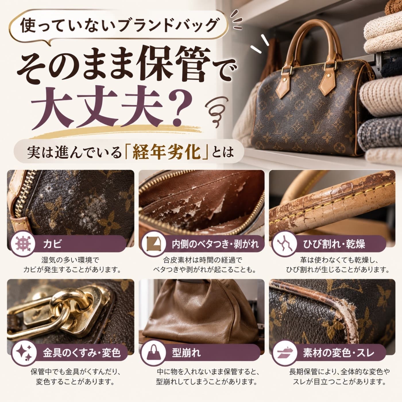 使っていないブランドバッグ、そのまま保管で大丈夫?👜実は進んでいる『経年劣化』とは!?